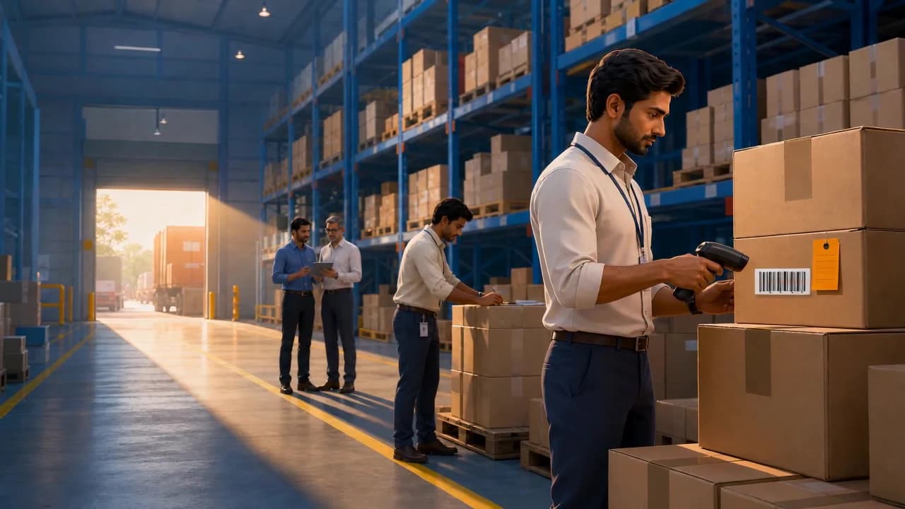 Illustrative warehouse stock audit in progress